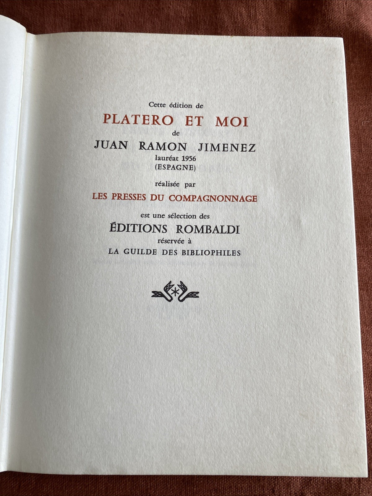 Livre Juan Ramon - Platero Et Moi - Édition Rombaldi - Nobel 1956