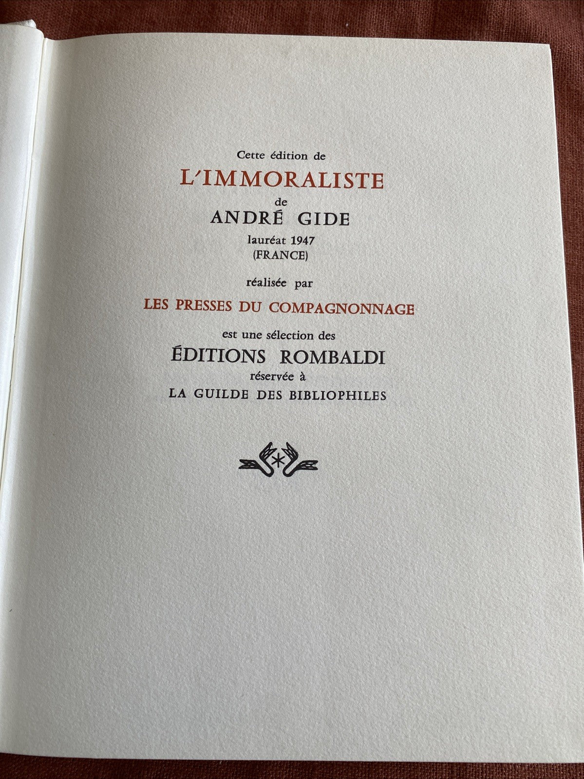 André Gide - L'Immoraliste - Editions Rombaldi - Nobel 1947 - livre -