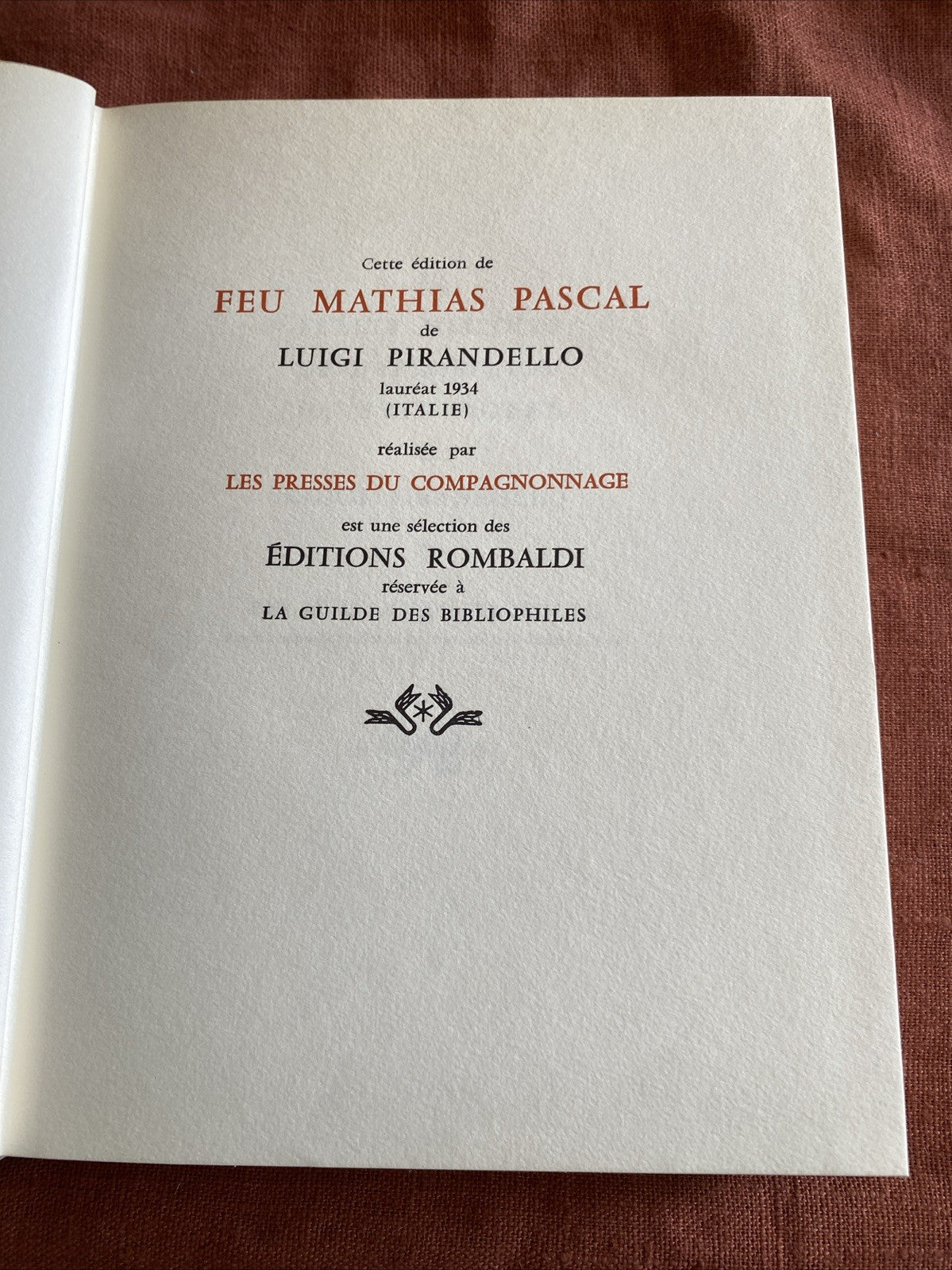 Livre Luigi Pirandello - Feu Mathias Pascal - Editions Rombaldi - Nobel 1934