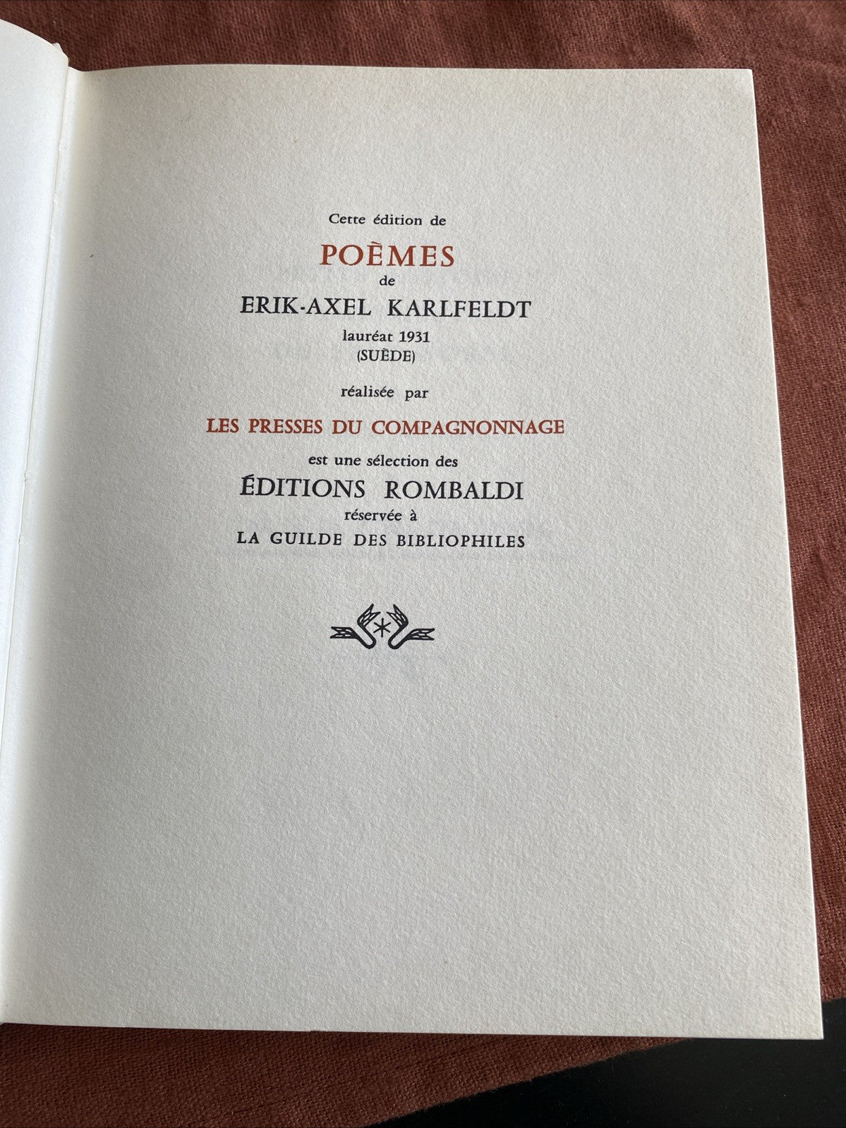 Collection Prix Nobel Rombaldi - Erik-Axel KARLFELDT - Poèmes - prix 1931 - livre -