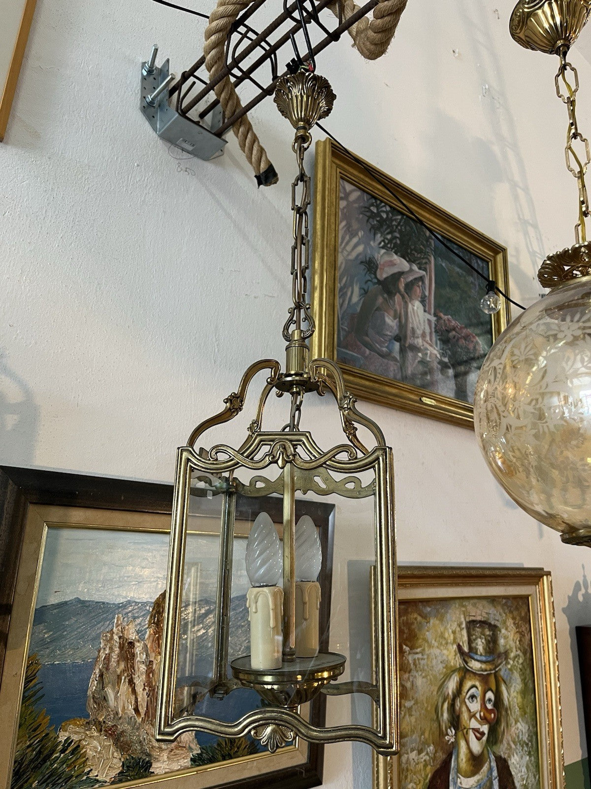 Lustre Grosse Lanterne En Bronze Double Ampoule