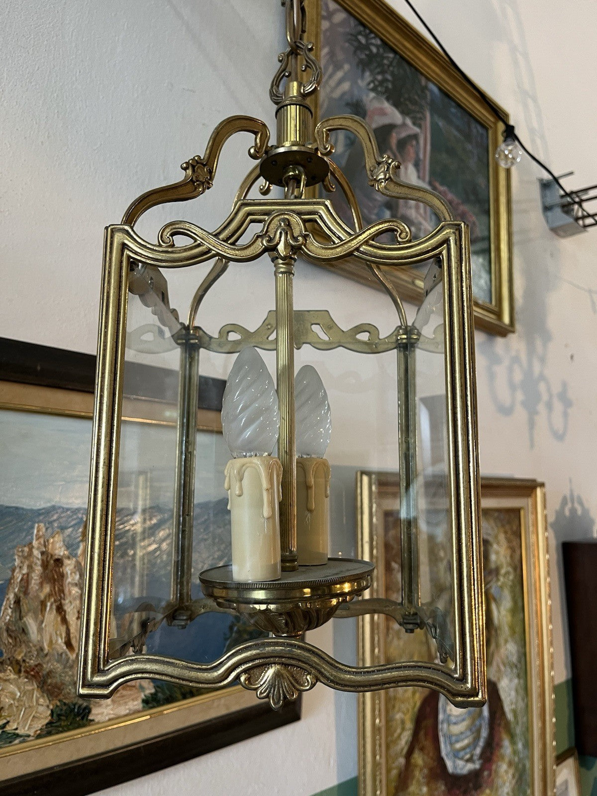 Lustre Grosse Lanterne En Bronze Double Ampoule
