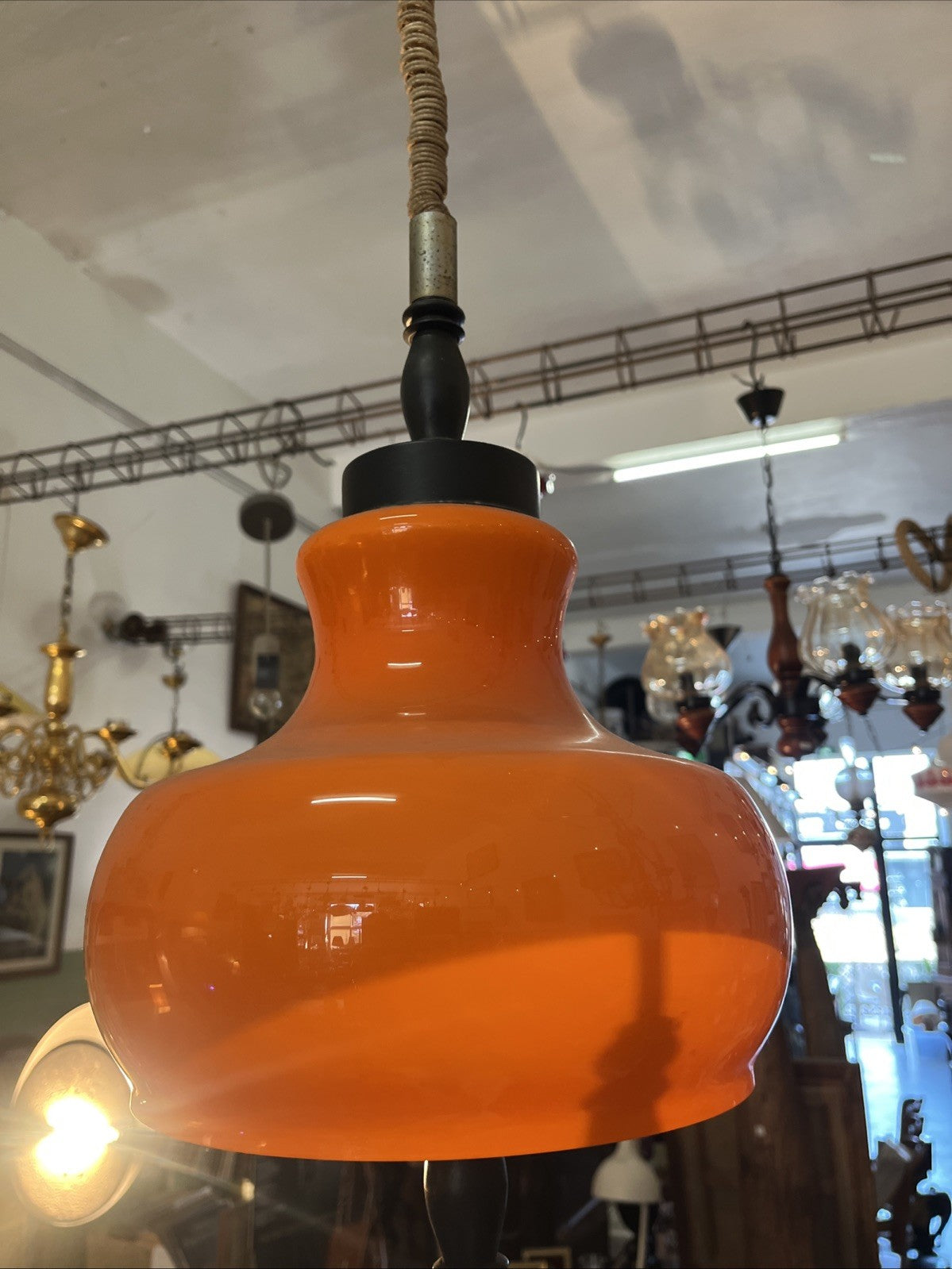 Lustre Suspension Vintage Déco Orange