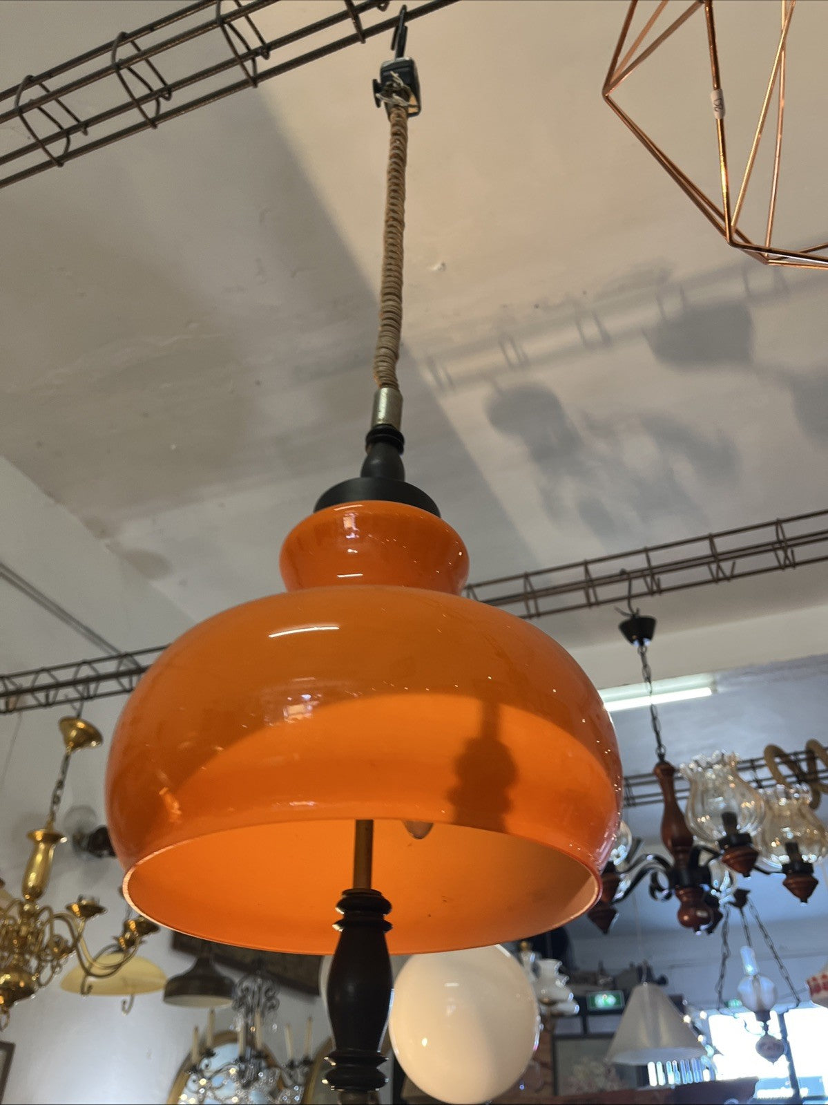 Lustre Suspension Vintage Déco Orange