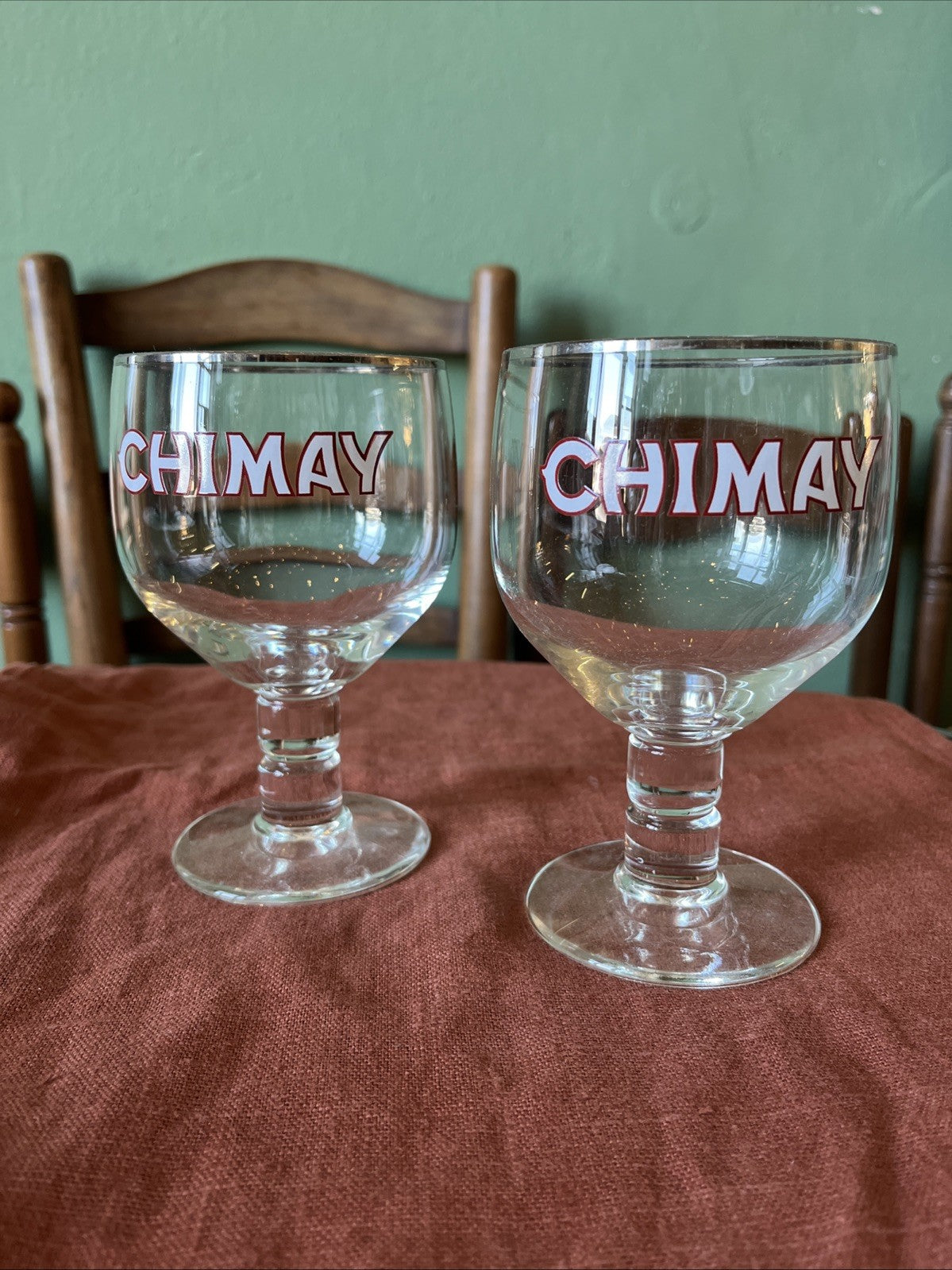 Lot De 2 Verres à bière CHIMAY bordé argent 25cl tige