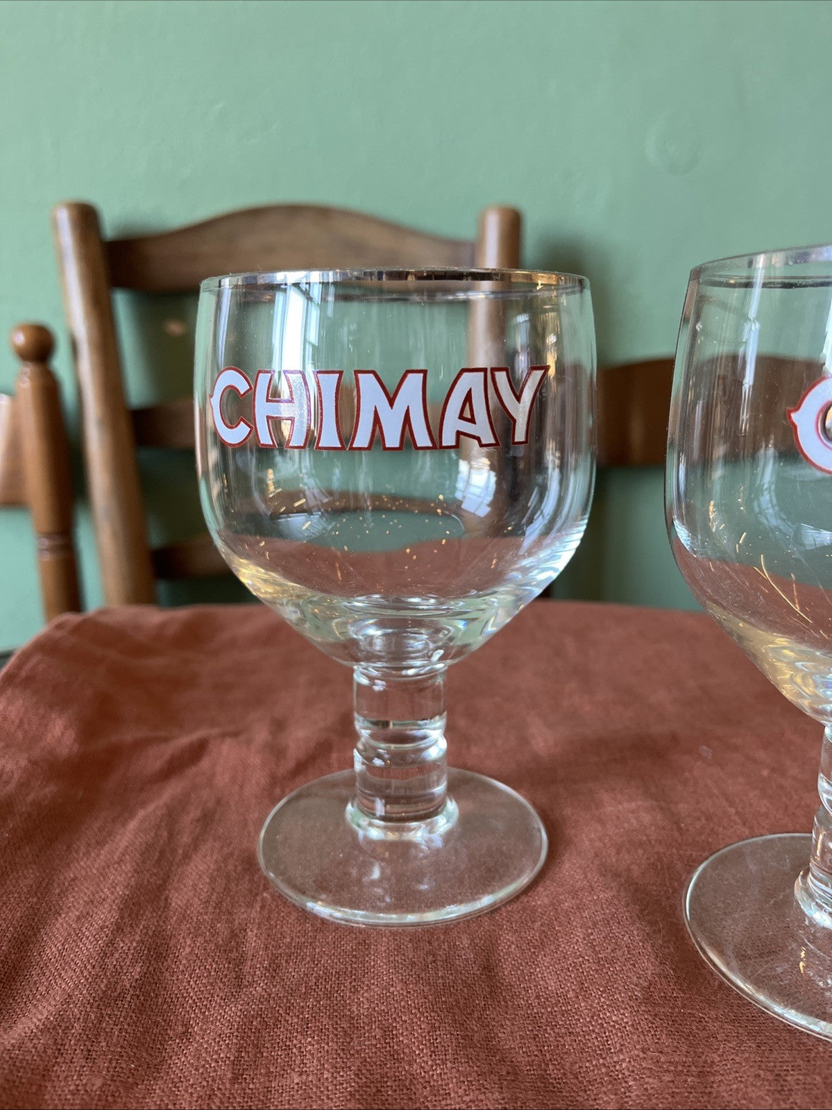 Lot De 2 Verres à bière CHIMAY bordé argent 25cl tige