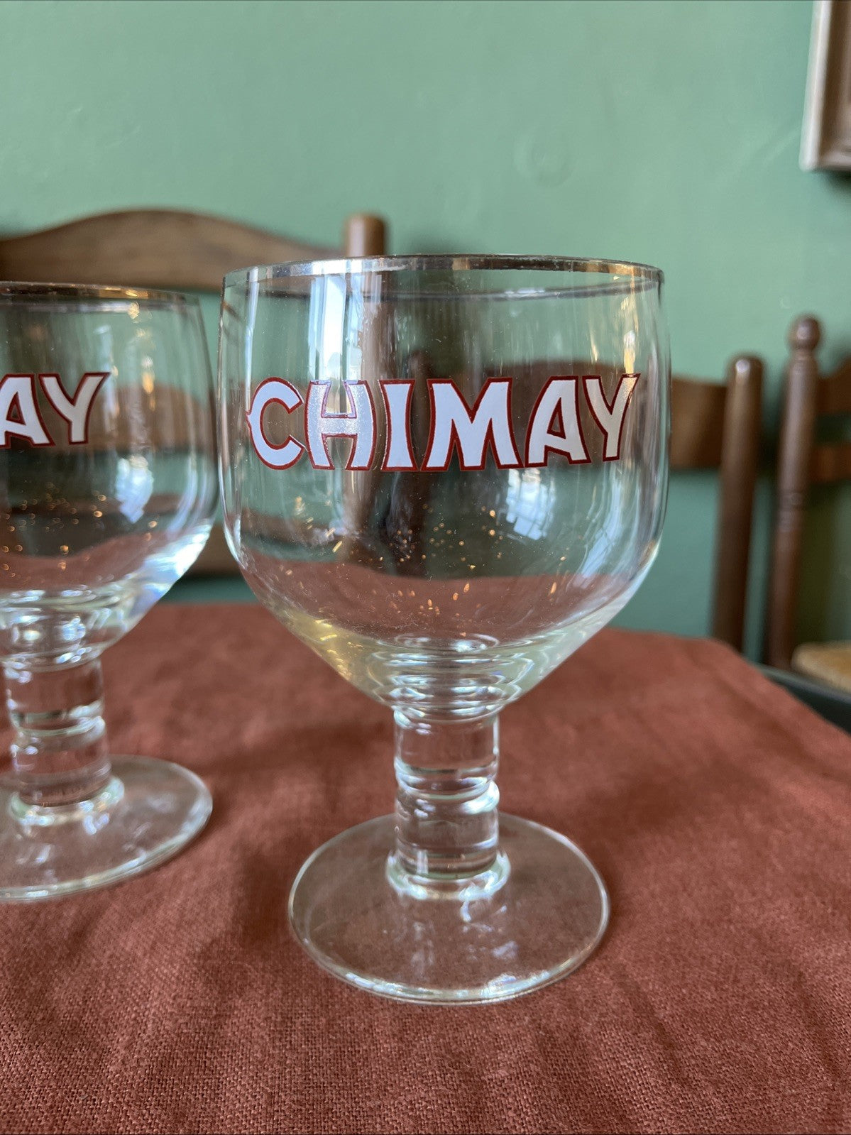 Lot De 2 Verres à bière CHIMAY bordé argent 25cl tige