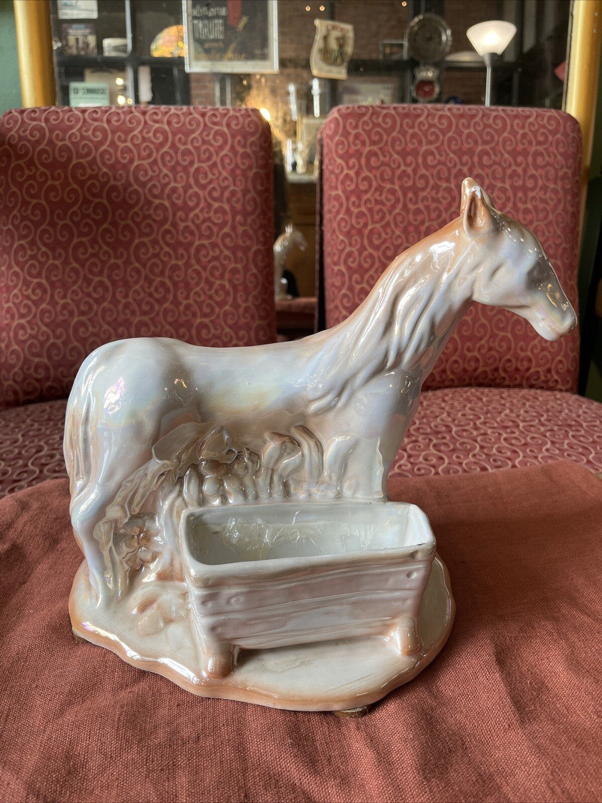 Jardinière Vintage Sculpture Cheval En Céramique