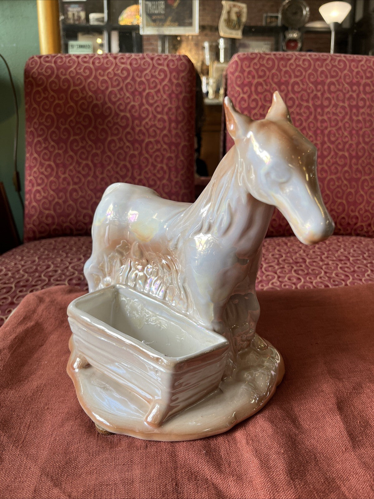 Jardinière Vintage Sculpture Cheval En Céramique