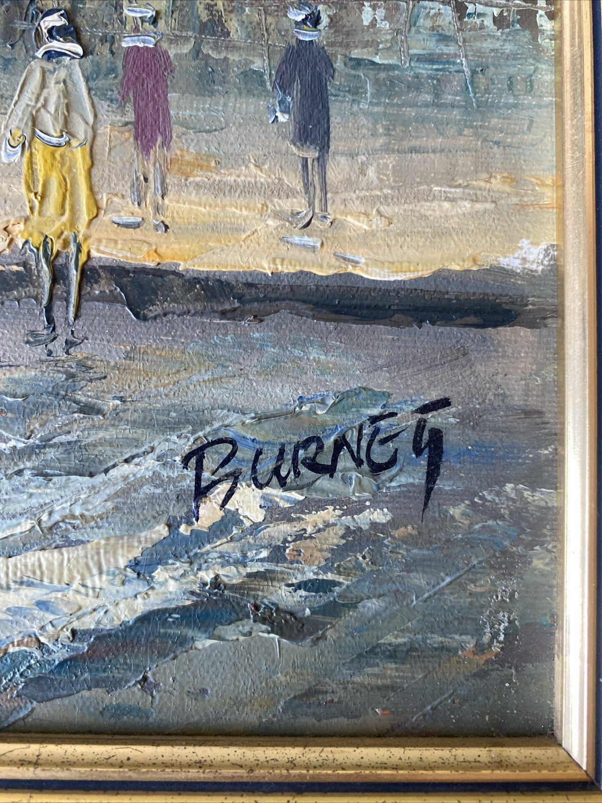 Tableau signé Caroline Burnett – Scène de rue parisienne – Huile impressionniste