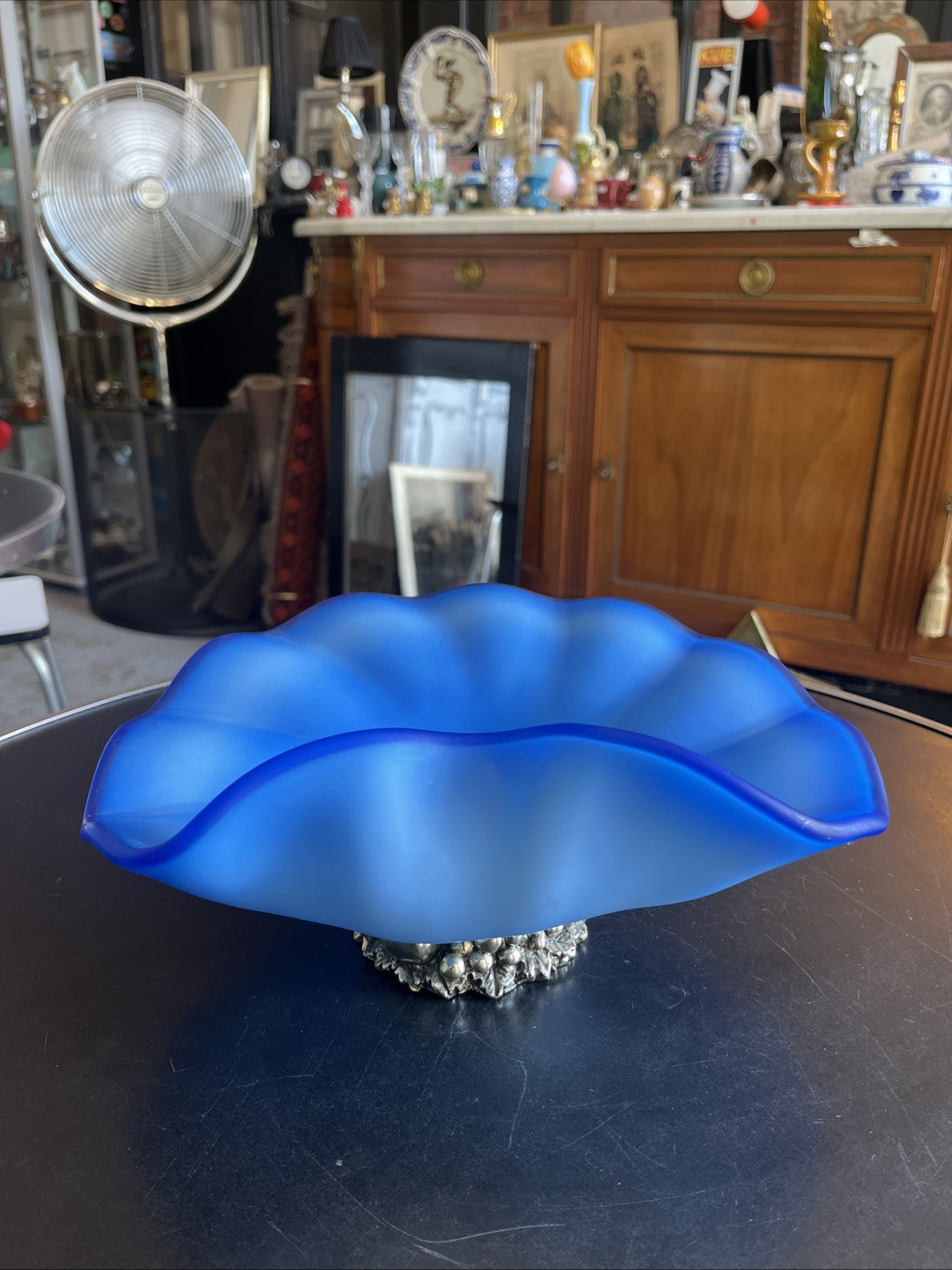 Coupe À Fruits En Verre Bleu