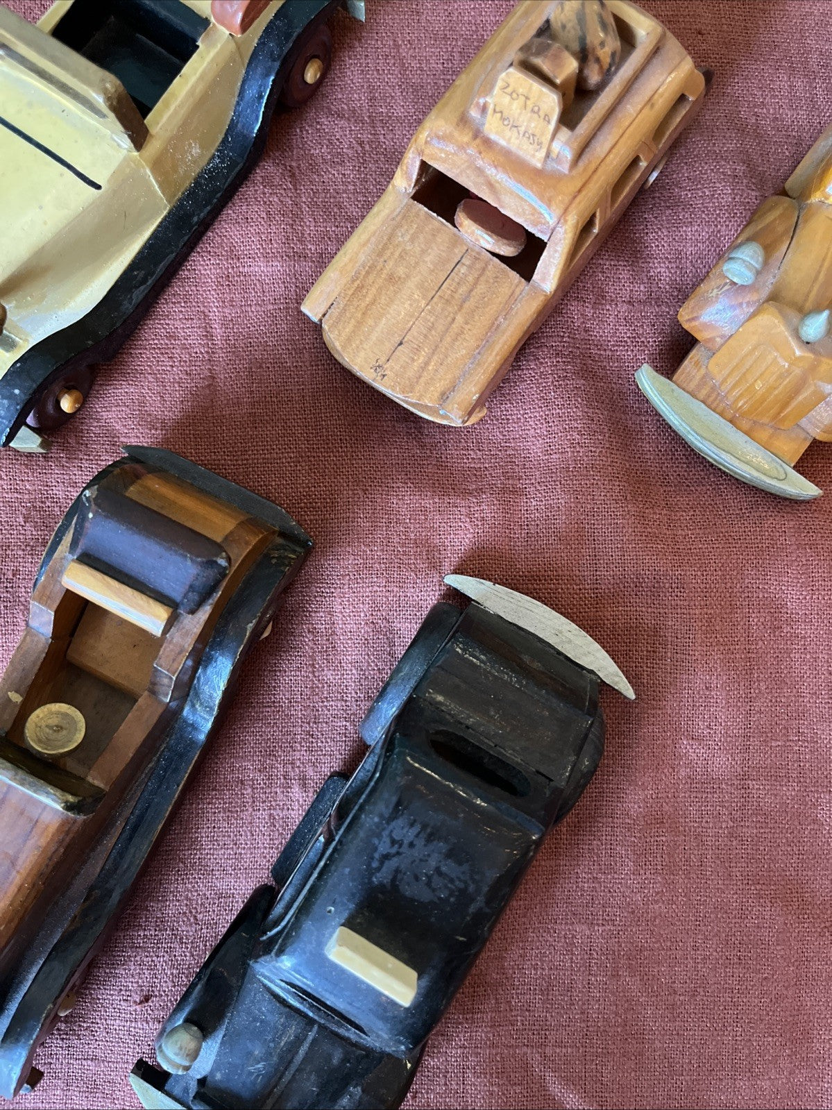 Lot De 5 Voitures Miniatures Anciennes En Bois