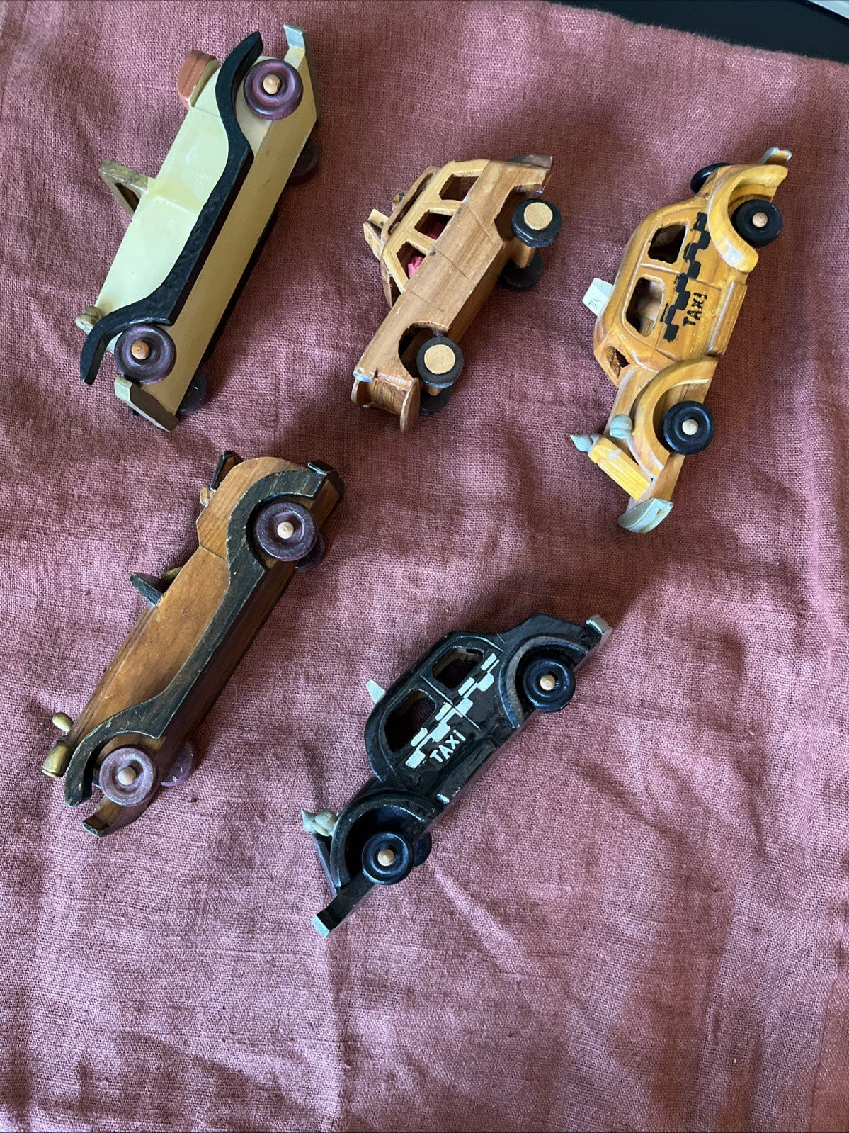 Lot De 5 Voitures Miniatures Anciennes En Bois