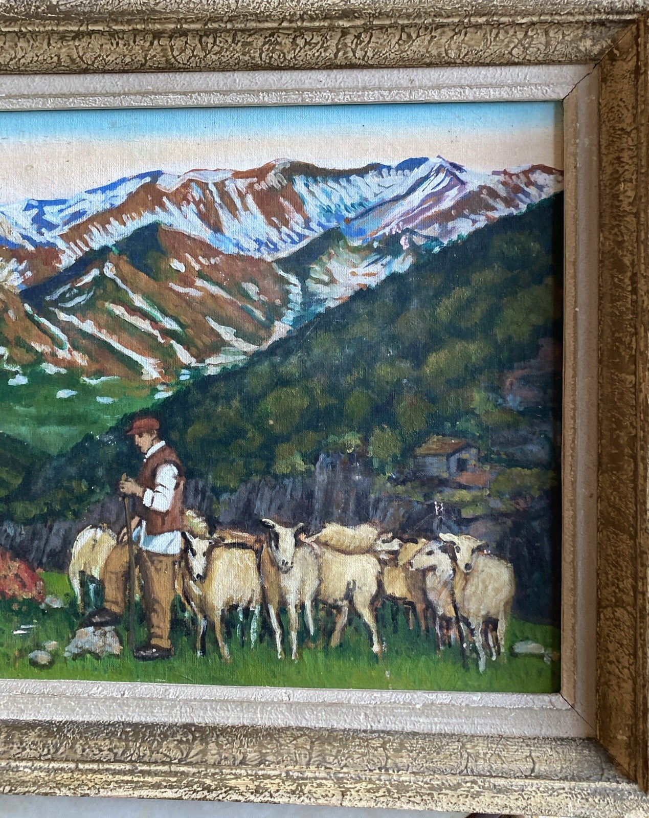 Tableau Ancien Paysage Montagneux Signé A Déterminer