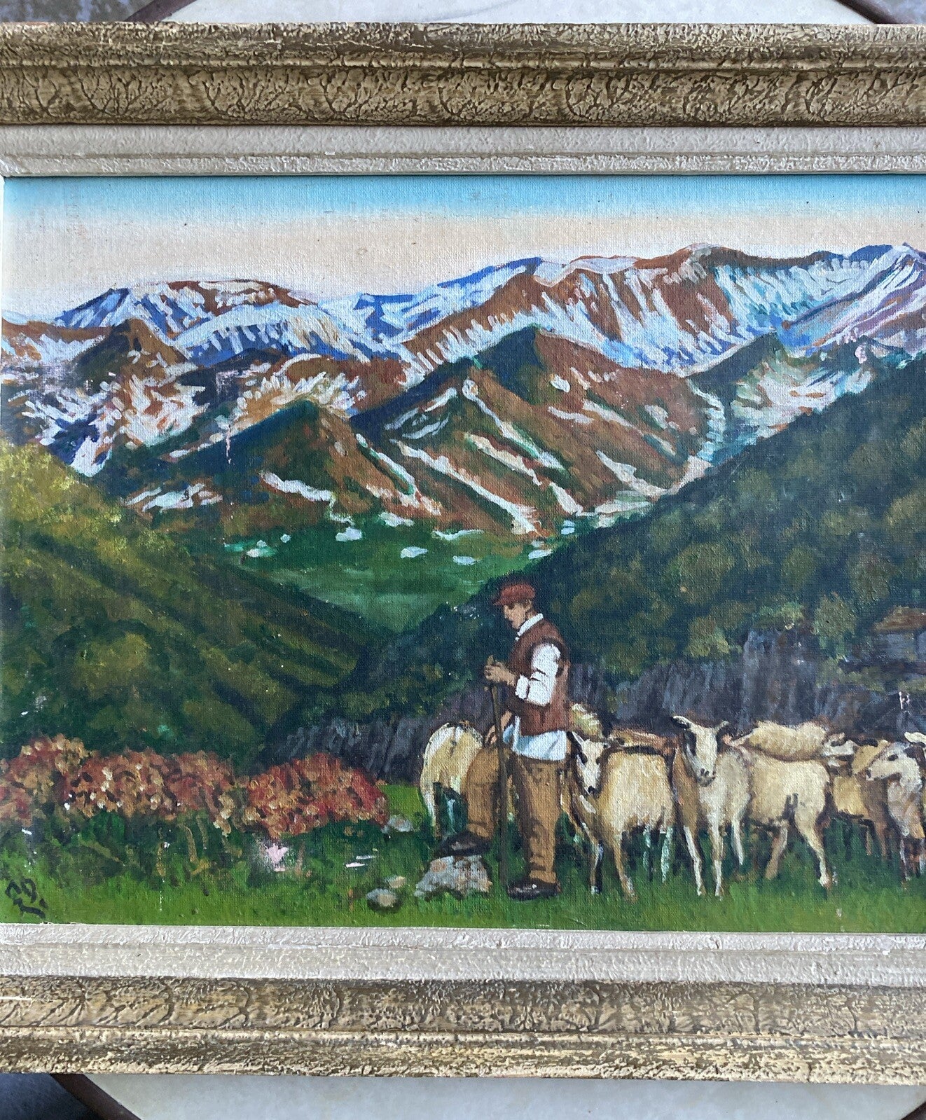 Tableau Ancien Paysage Montagneux Signé A Déterminer