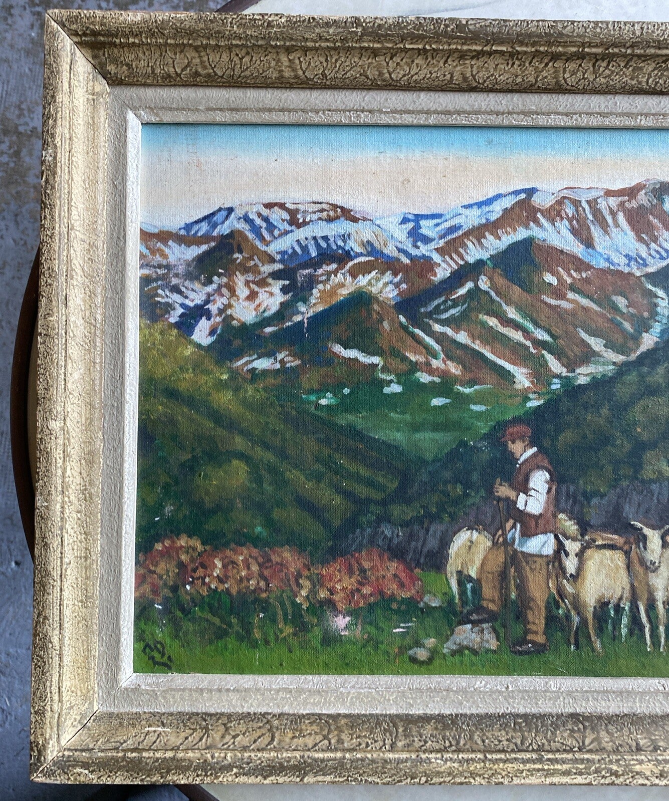 Tableau Ancien Paysage Montagneux Signé A Déterminer