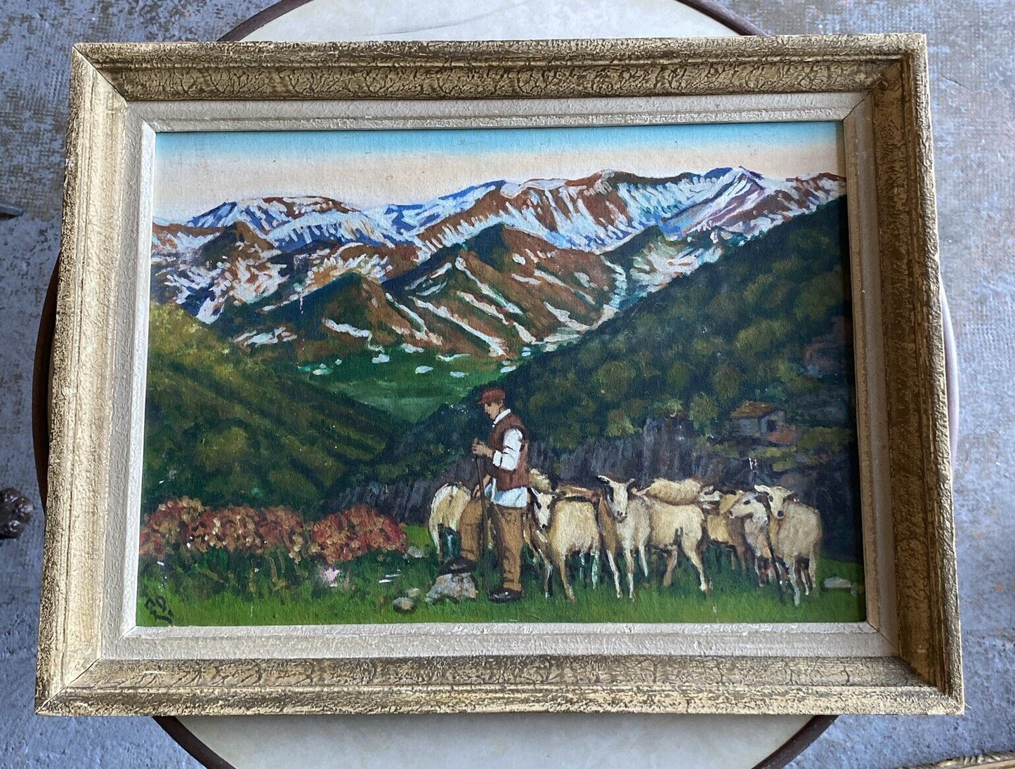 Tableau Ancien Paysage Montagneux Signé A Déterminer