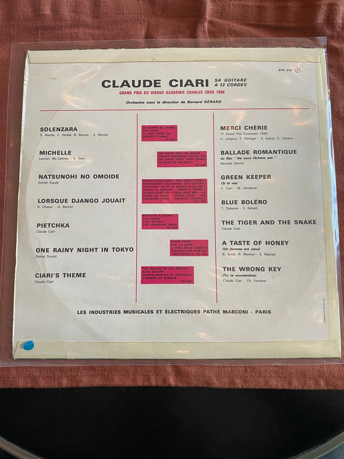 Claude Ciari – Sa Guitare à 12 Cordes (Pathé Marconi, STX 214) – LP 33 tours - vinyle -