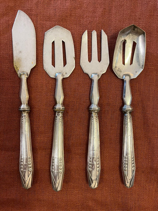 Service apéritif Art Déco 4 pièces métal argenté vintage