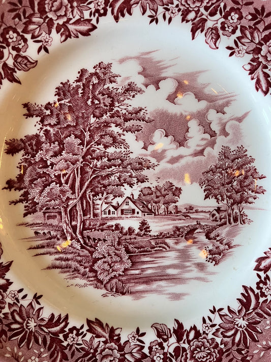 assiette anglaise W.H. Grindley Country Style décor rouge Staffordshire vintage