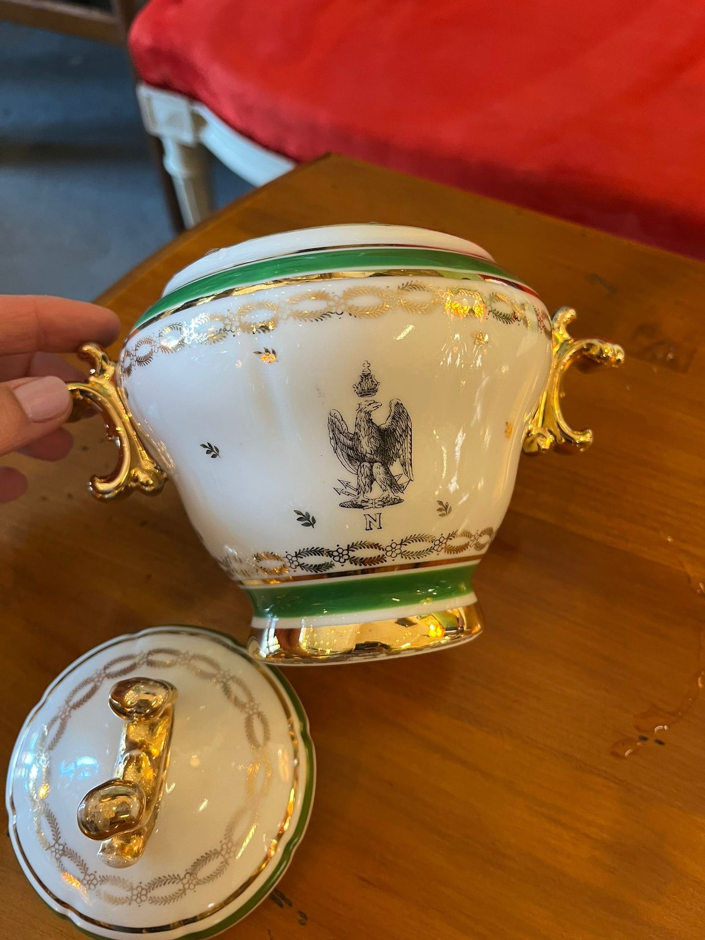 Bonbonnière Napoléon Joséphine porcelaine française couverte vintage
