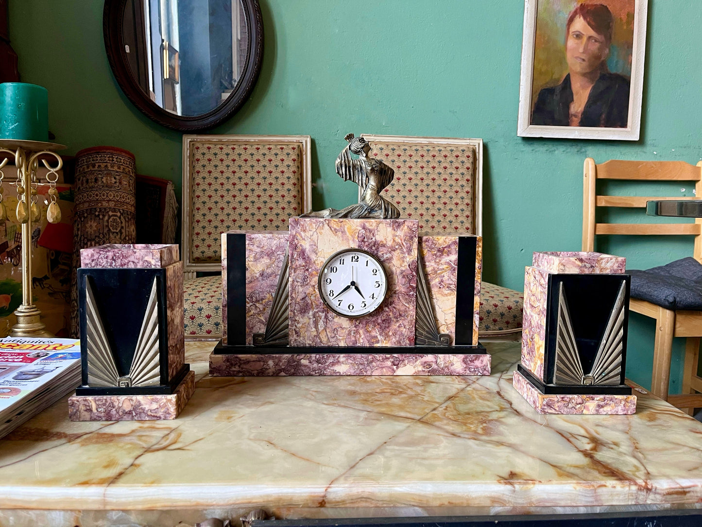 Ensemble de garnitures de cheminée art déco