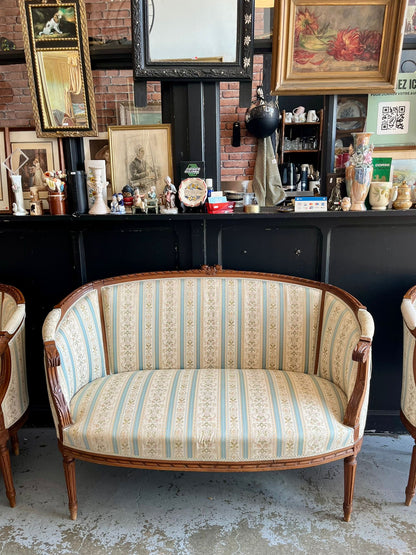 Salon Corbeille Style Louis XVI 3 Pièces Canapé 2 Places + 2 Fauteuils Bois Sculpté