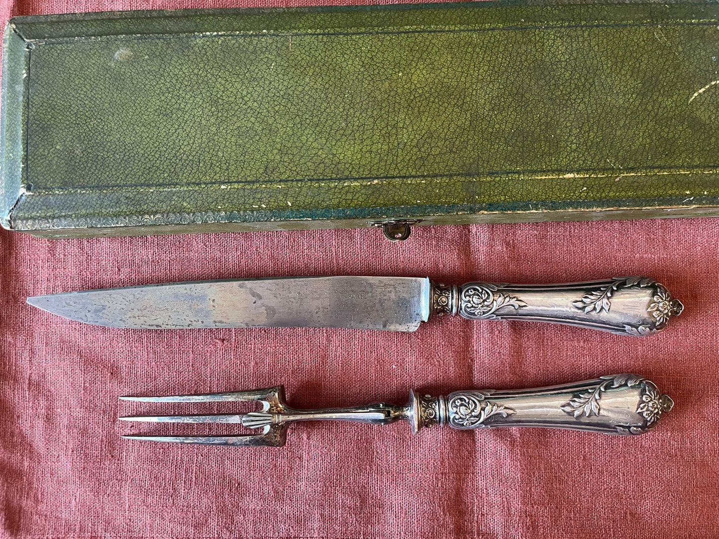 Service à découper ancien argent fourré Mattei Bastia couteau fourchette écrin