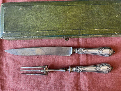 Service à découper ancien argent fourré Mattei Bastia couteau fourchette écrin