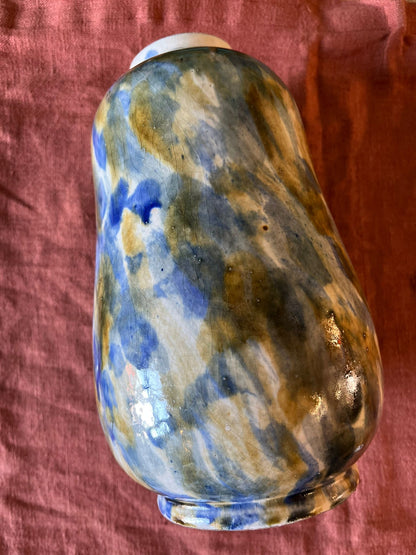Grand vase en céramique flammée bleu et brun