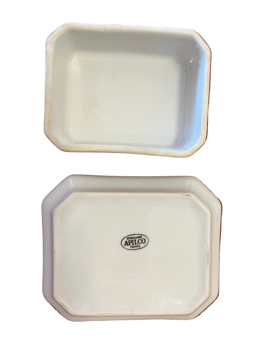 Terrine rectangulaire Apilco France porcelaine blanche couvercle plat