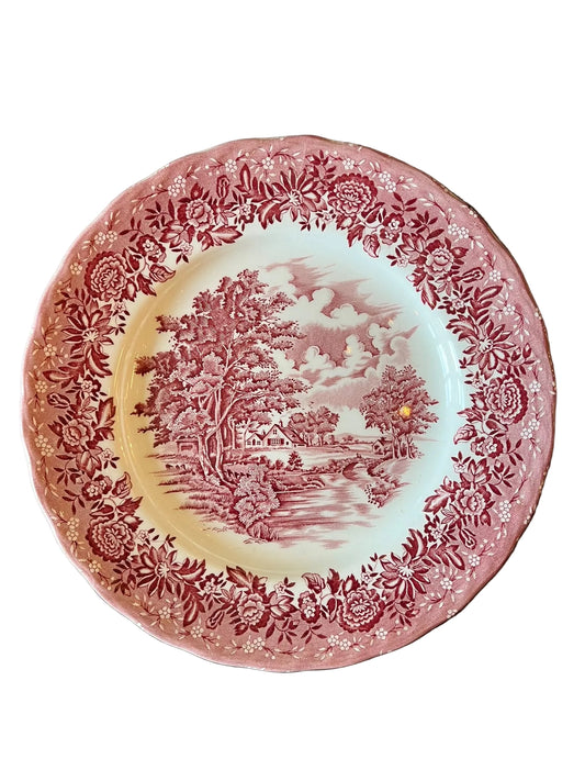 assiette anglaise W.H. Grindley Country Style décor rouge Staffordshire vintage