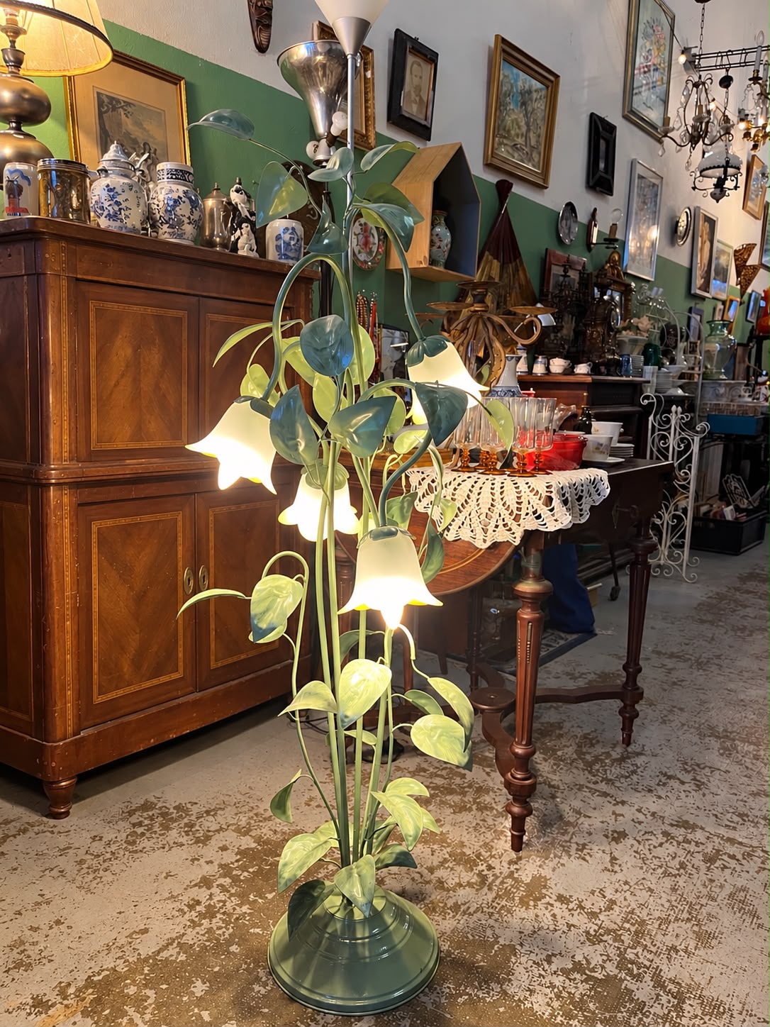 Lampadaire floral vintage à 4 lumières – Métal vert