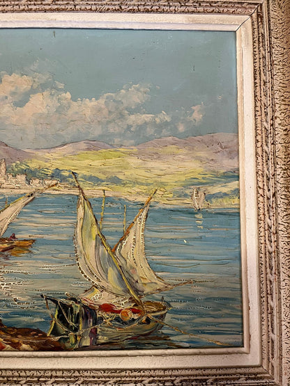 Huile au couteau marine méditerranéenne signée – grand format encadré