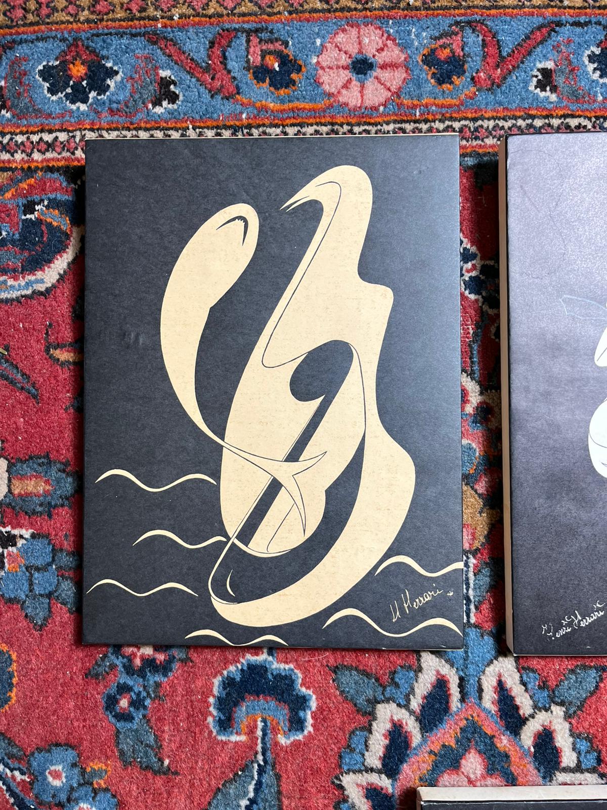 Suite de 4 compositions abstraites signées Henri Ferrari – circa 1950