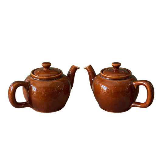 paire théières vintage céramique émaillée brun caramel années 60 70