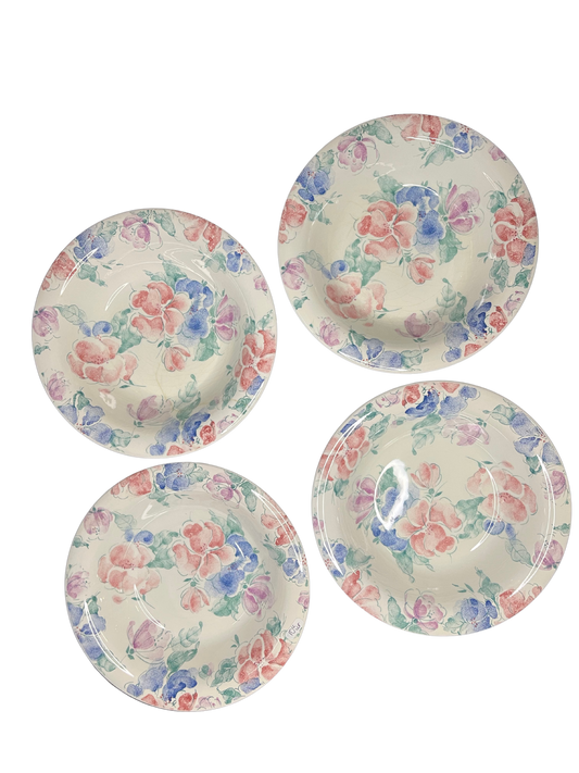 Lot de 4 assiettes creuses déco de fleurs