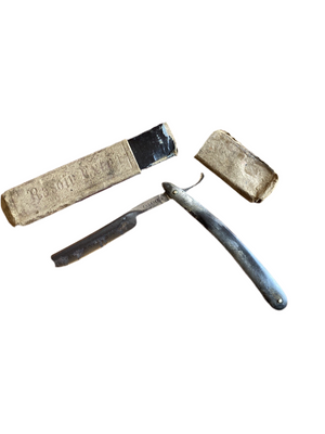 Rasoir coupe-choux ancien Sheffield, lame acier, avec étui d’origine