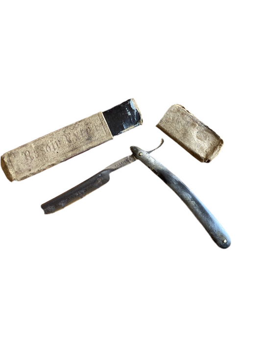 Rasoir coupe-choux ancien Sheffield, lame acier, avec étui d’origine