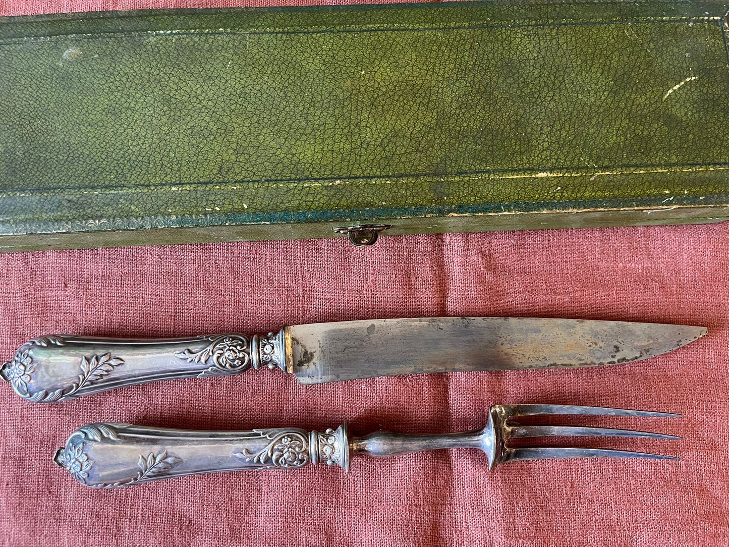 Service à découper ancien argent fourré Mattei Bastia couteau fourchette écrin
