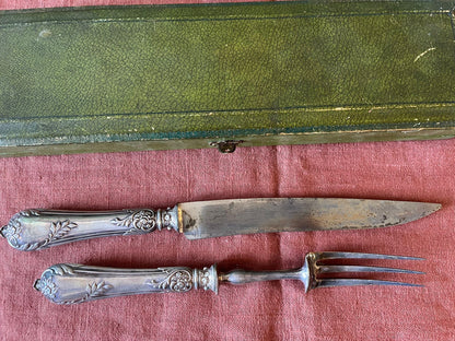 Service à découper ancien argent fourré Mattei Bastia couteau fourchette écrin