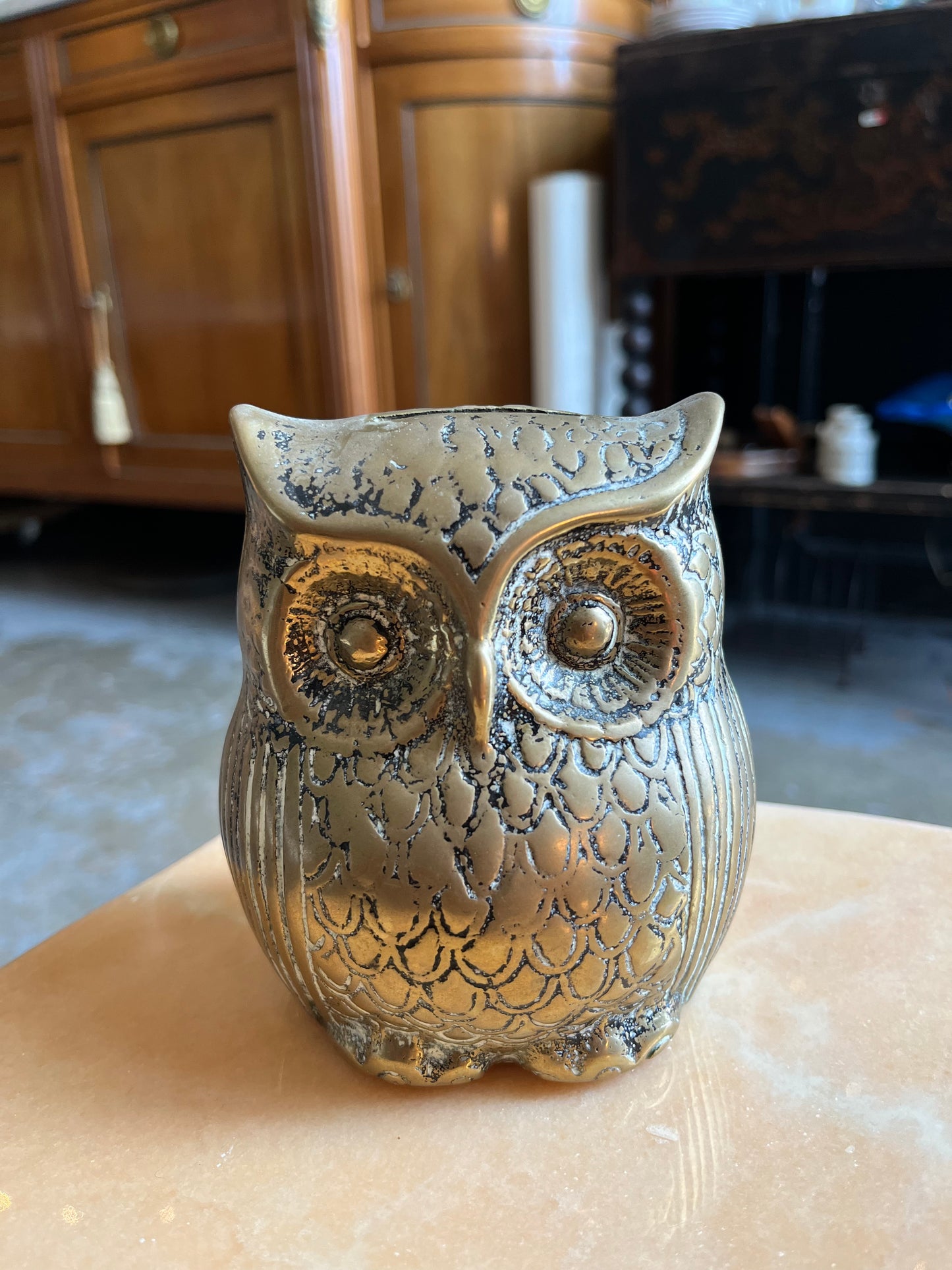 Tirelire forme de chouette en bronze doré