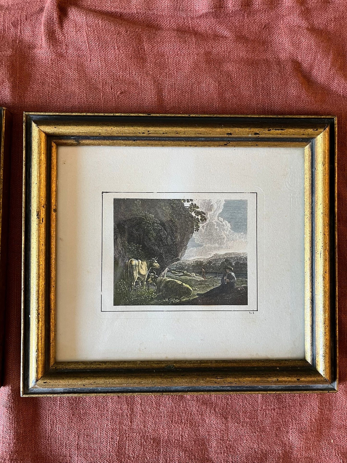 Paire de petites gravures anciennes encadrées paysages