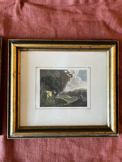 Paire de petites gravures anciennes encadrées paysages