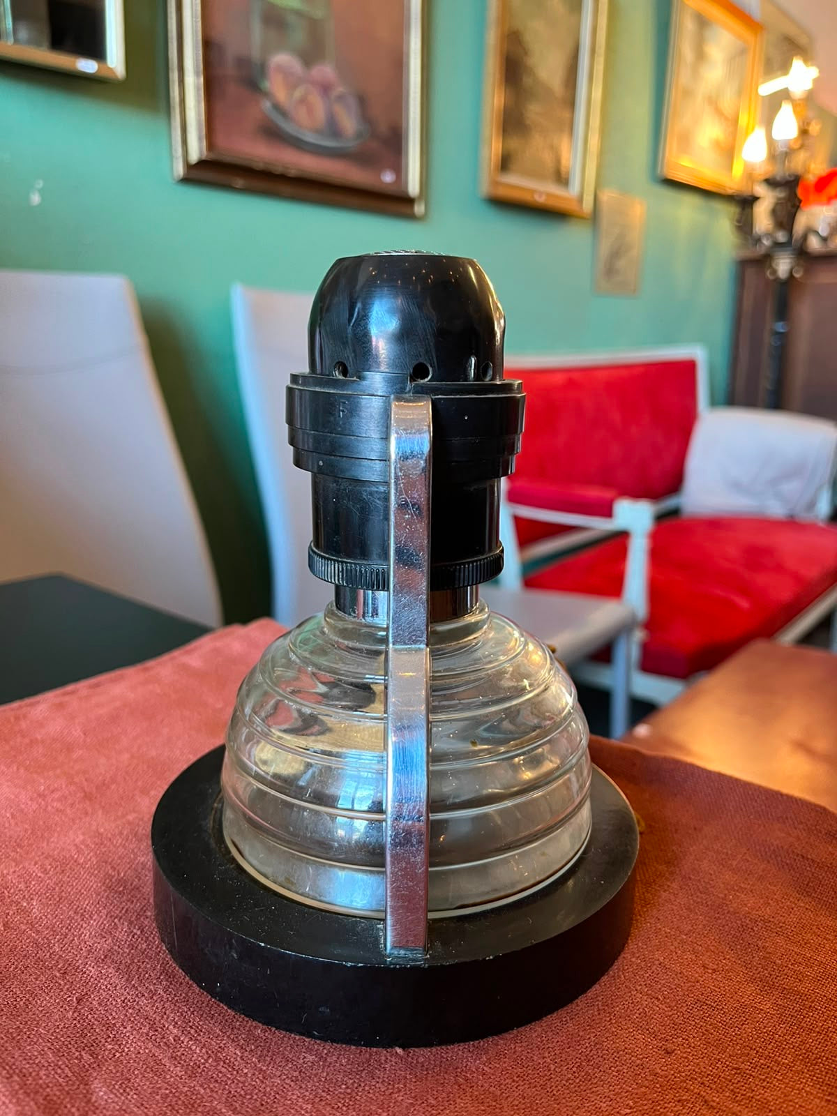 Diffuseur de parfum électrique ancien Art déco bakélite noire verre 110V