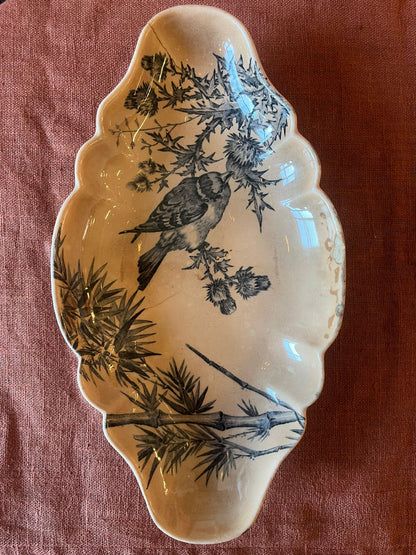 Ravier ancien Longwy décor Oiseaux japonisant faïence XIXe