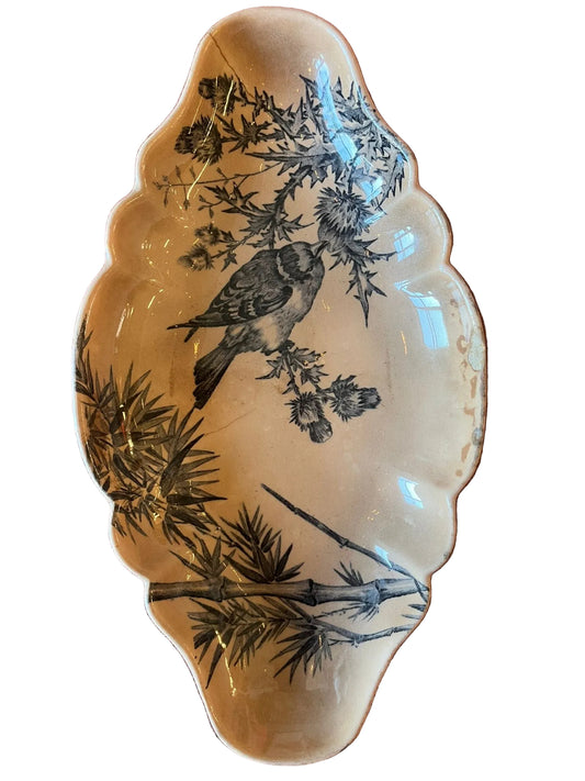 Ravier ancien Longwy décor Oiseaux japonisant faïence XIXe