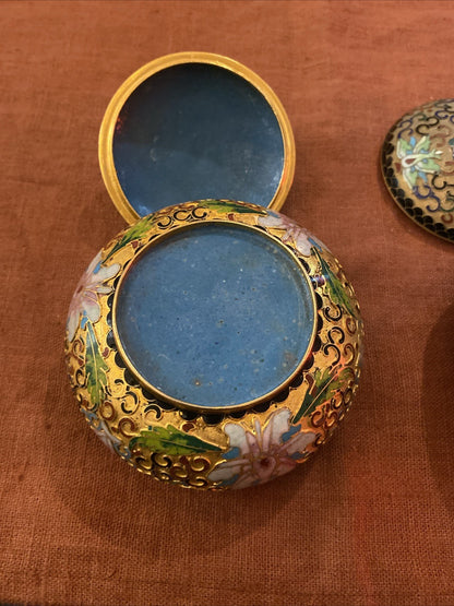 Paire De Pots Bonbonnières Chine Cloisonnées Polychrome