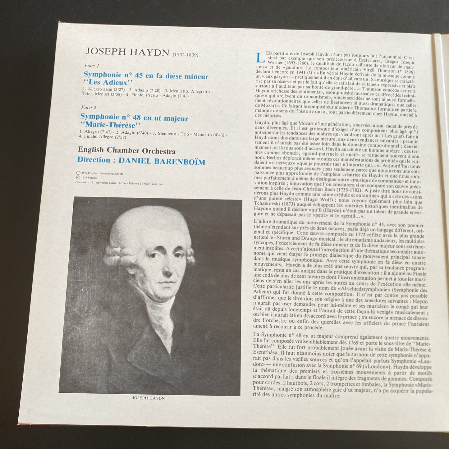 Vinyle 33T Haydn symphonies Barenboim Deutsche Grammophon