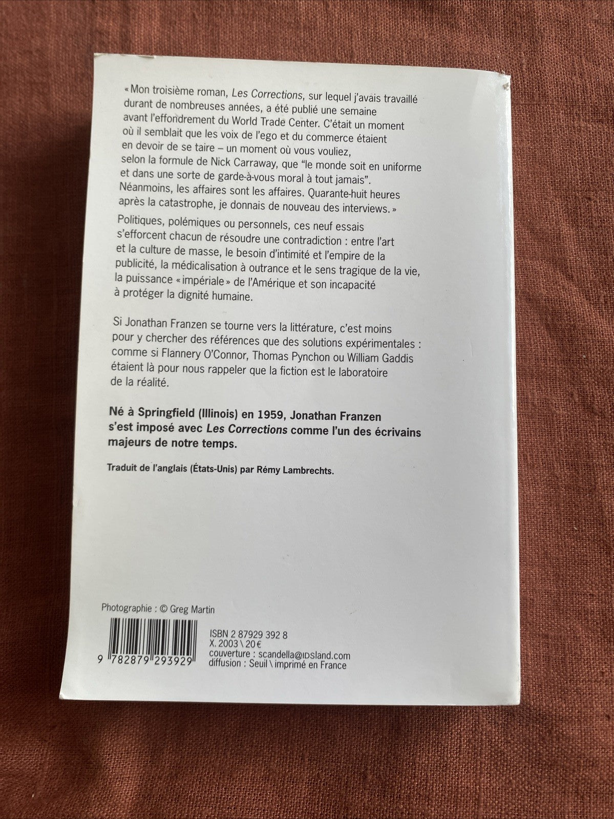 Jonathan Franzen Pourquoi s’en faire Éditions de l’Olivier dos du livre